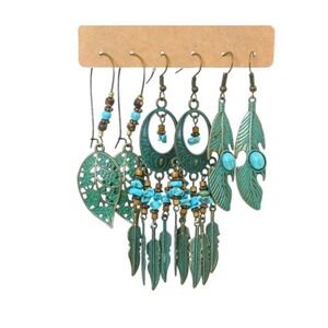 📩🎀2 for $20! BOHO Ethnic Leaf Drop Vintage Tassel Crystal Bundled Earrings Set
